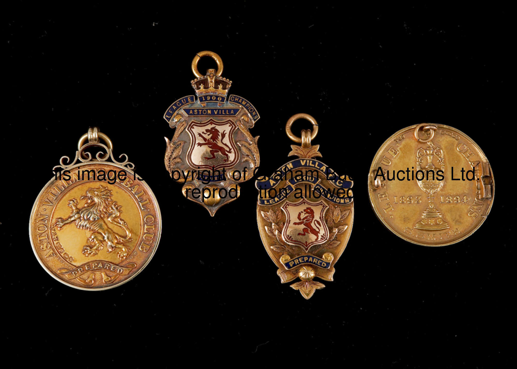 A 12ct. gold Aston Villa FC League and Cup winner's medal 1896-97, with the club crest to the obvers...