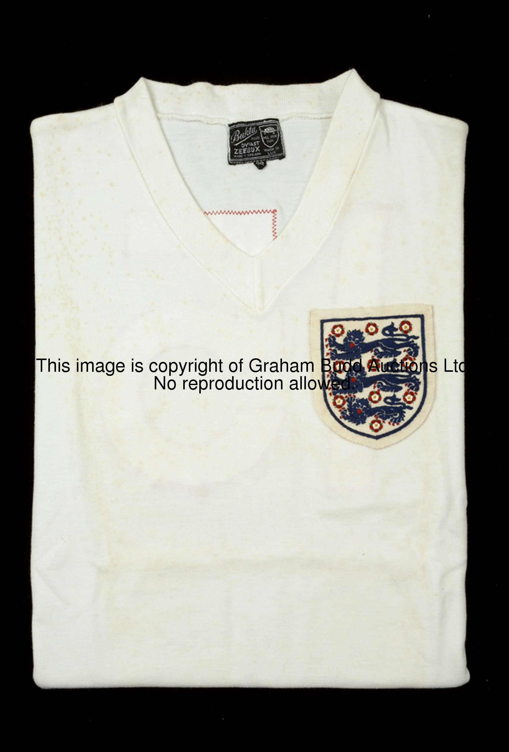 Maurice Norman's white England No.15 jersey worn in the 1962 World Cup quarter-final v Brazil, short...