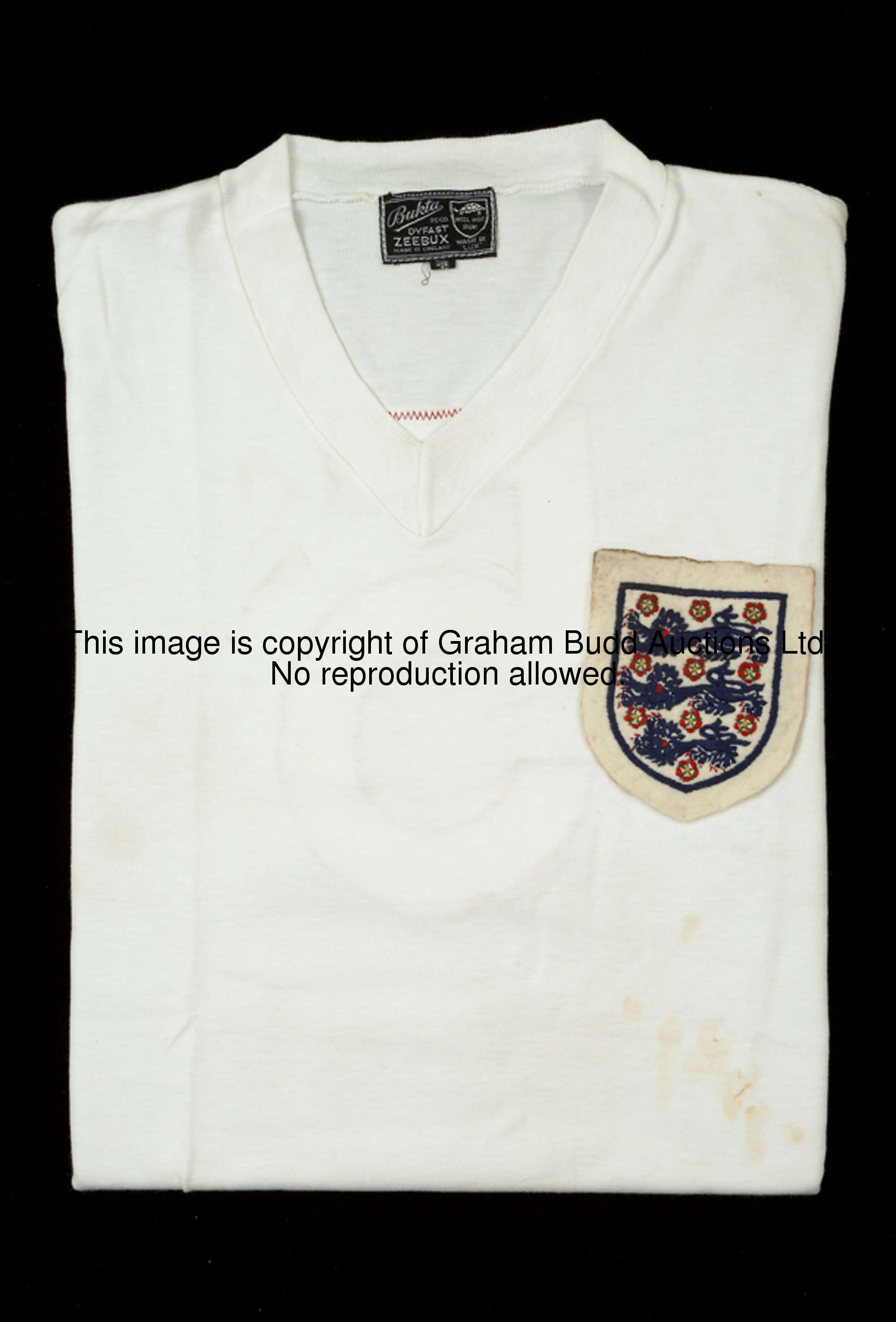 Maurice Norman's white England No.5 international jersey from the match v Uruguay played at Wembley ...