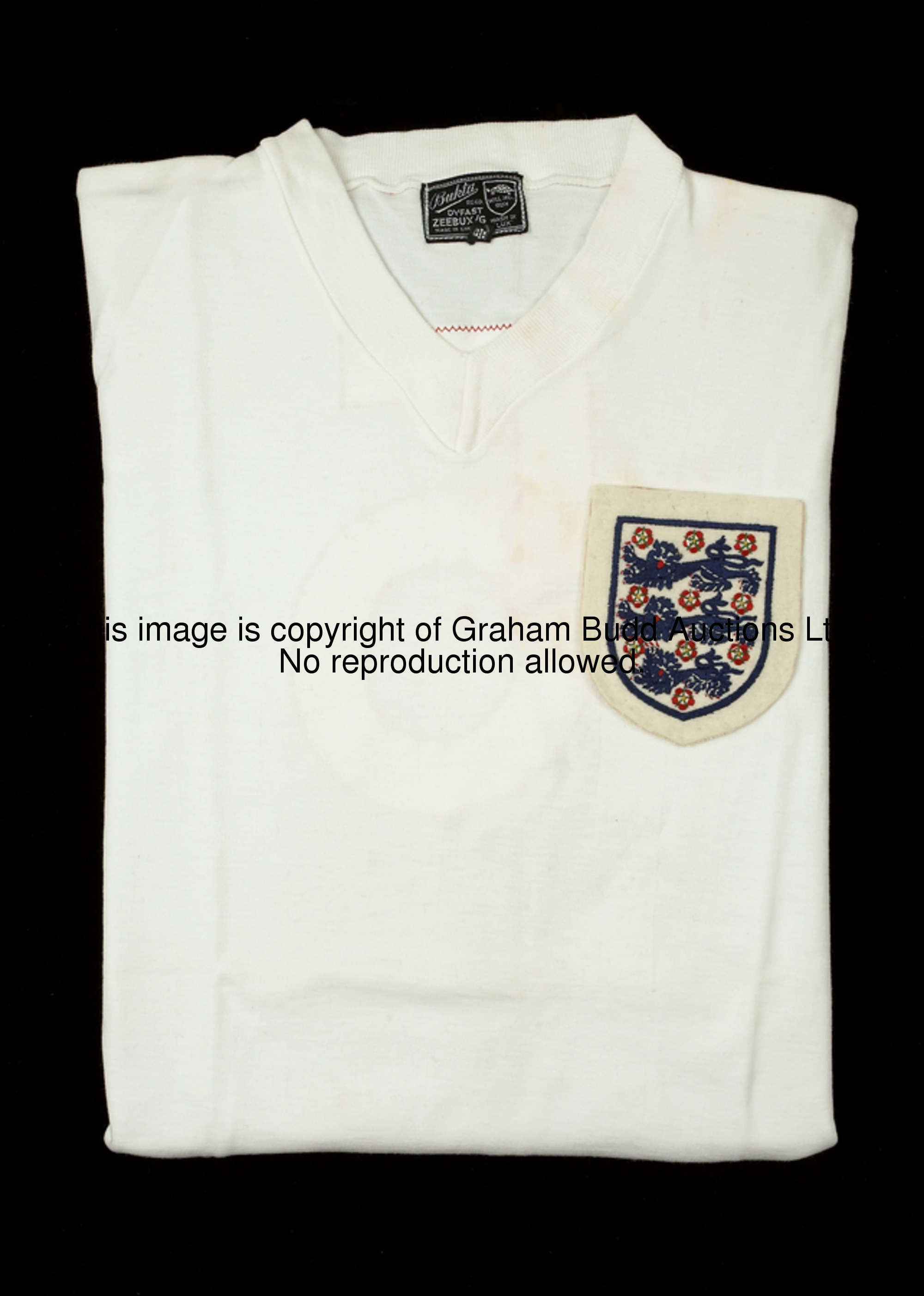 Maurice Norman's white England No.5 jersey from the international match v U.S.A. in New York 27th Ma...