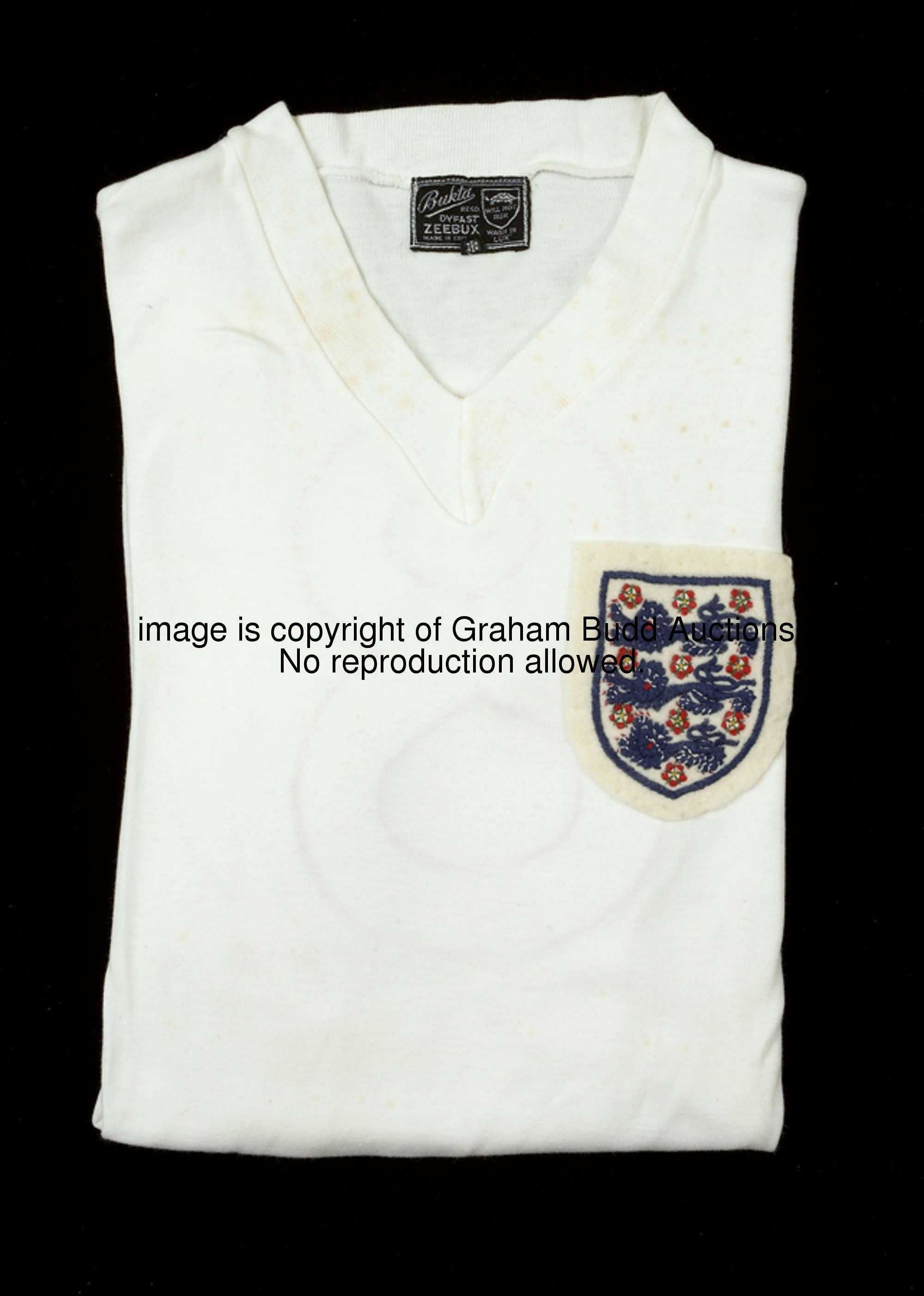 Jimmy Greaves: a white England No.8 international jersey circa 1962-63, long-sleeved, v-neck collar,...