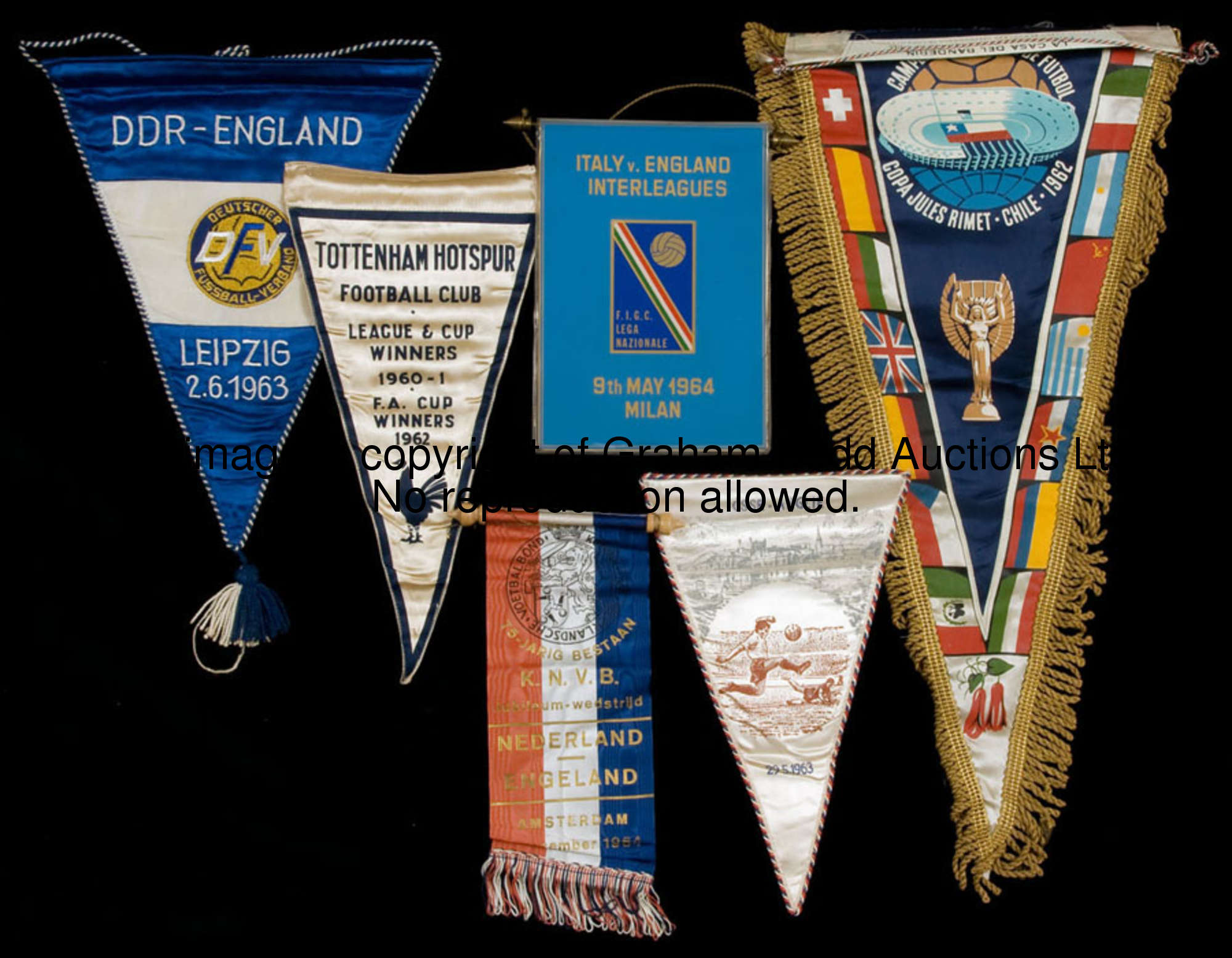 A good collection of football pennants, including a number of international examples with specific m...