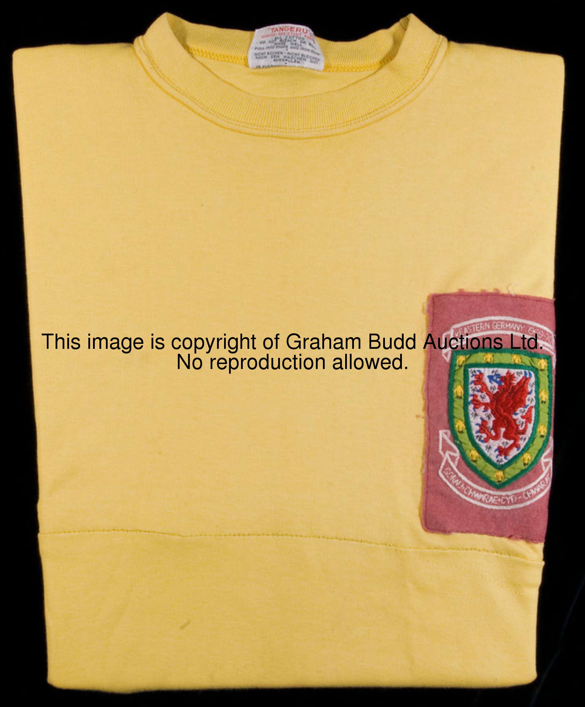 Gary Sprake's match-worn yellow Wales international goalkeeping jersey from the East Germany game in...