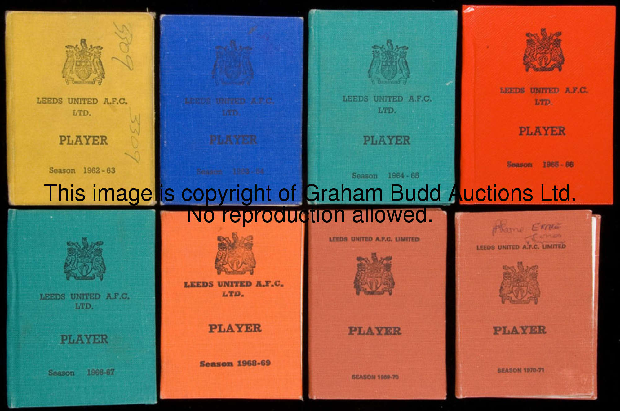 A group of eight of Gary Sprake's Leeds United player's rules and fixture books, a run for seasons 1...