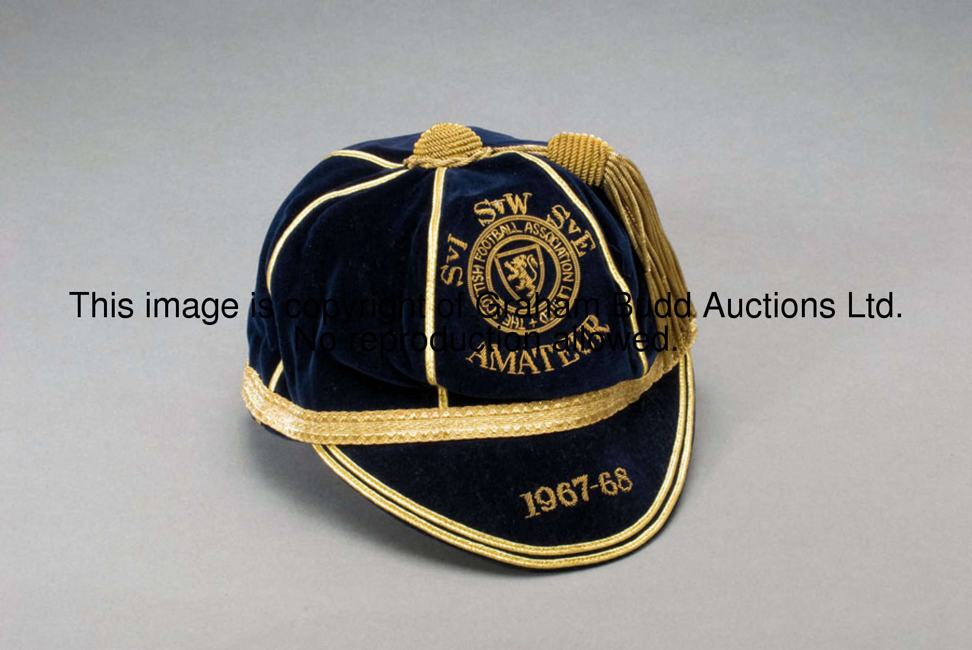 A blue Scotland amateur international cap season 1967-68, inscribed THE SCOTTISH FOOTBALL ASSOCIATIO...