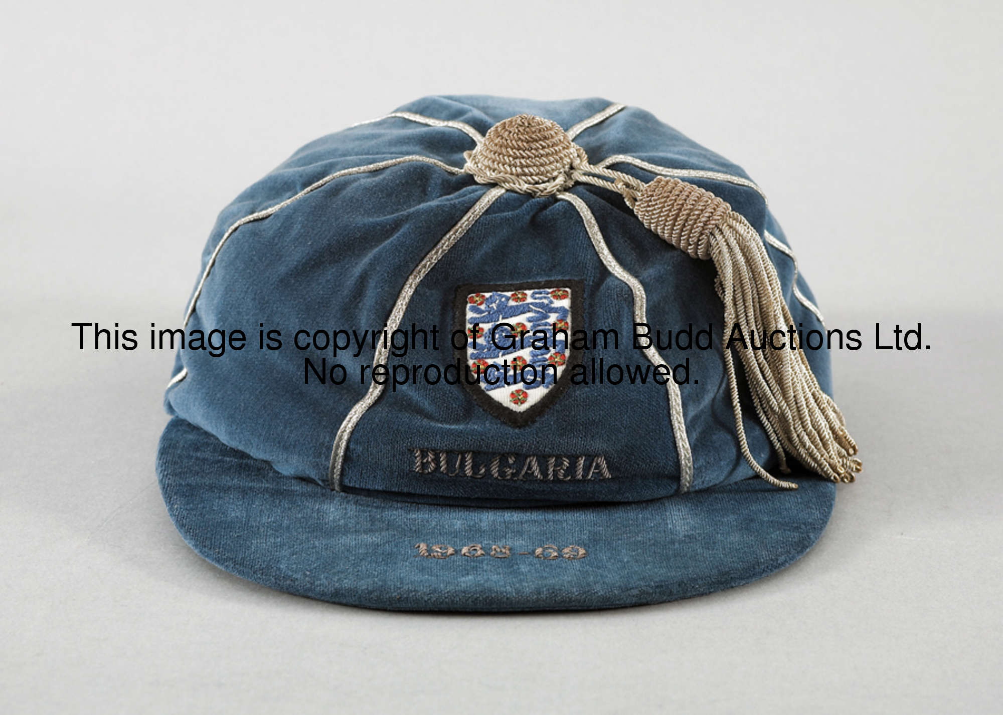 Sir Geoff Hurst: a blue England v Bulgaria international cap season 1968-69, inscribed BULGARIA, 196...