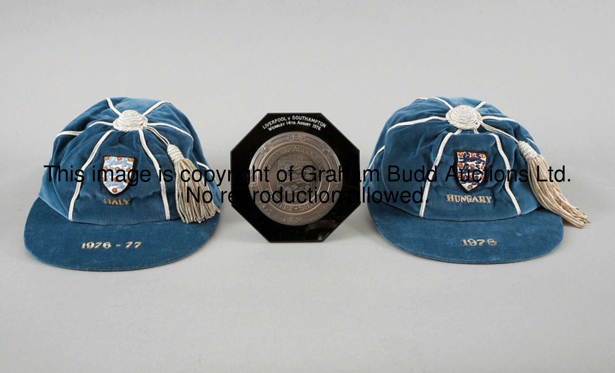 A blue England v Italy international cap 1976-77  Representing the World Cup qualifying match at Wem...