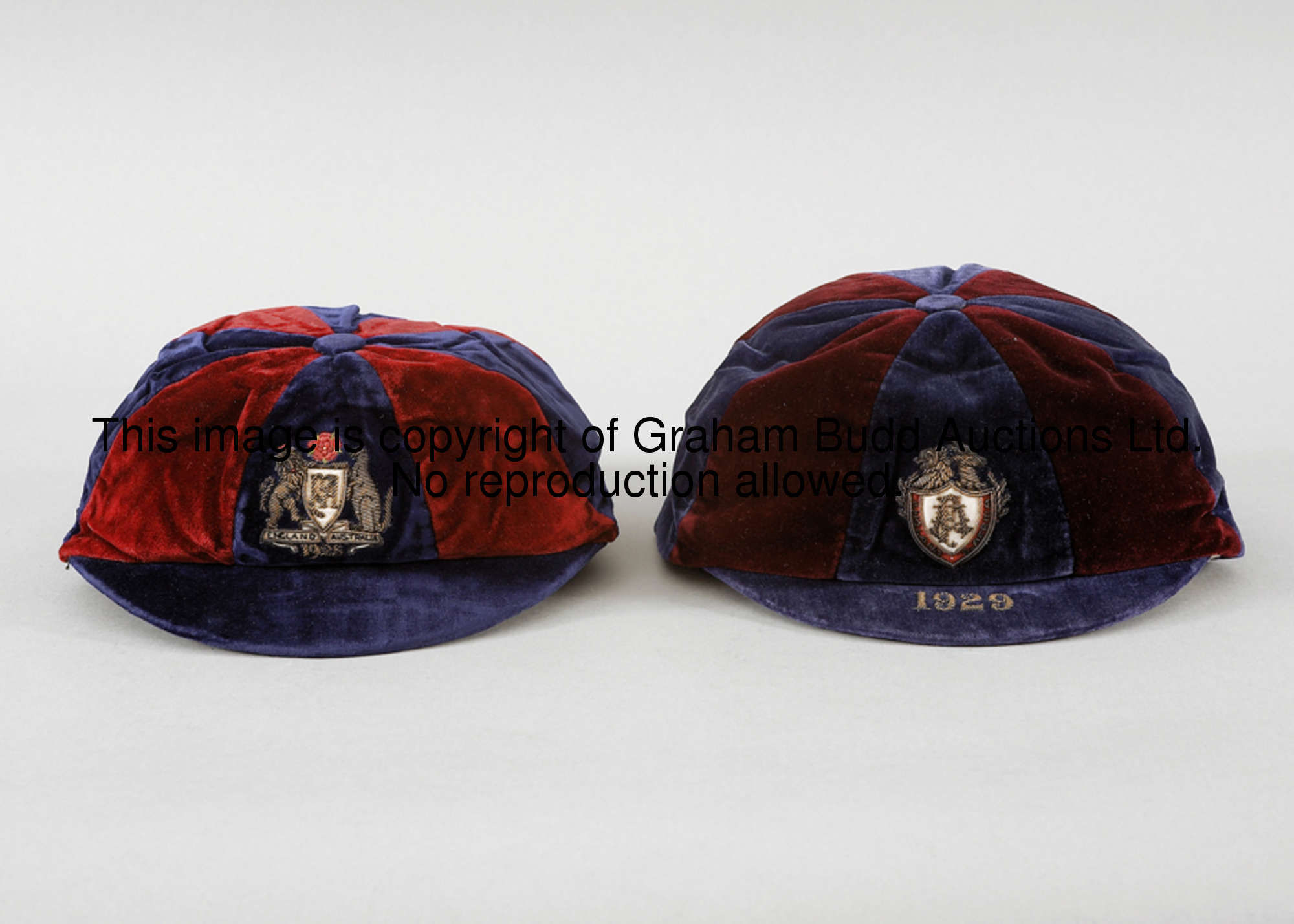 Tom Whittaker's purple & maroon Football Association 1929 Tour of South Africa cap, embroidered F.A....