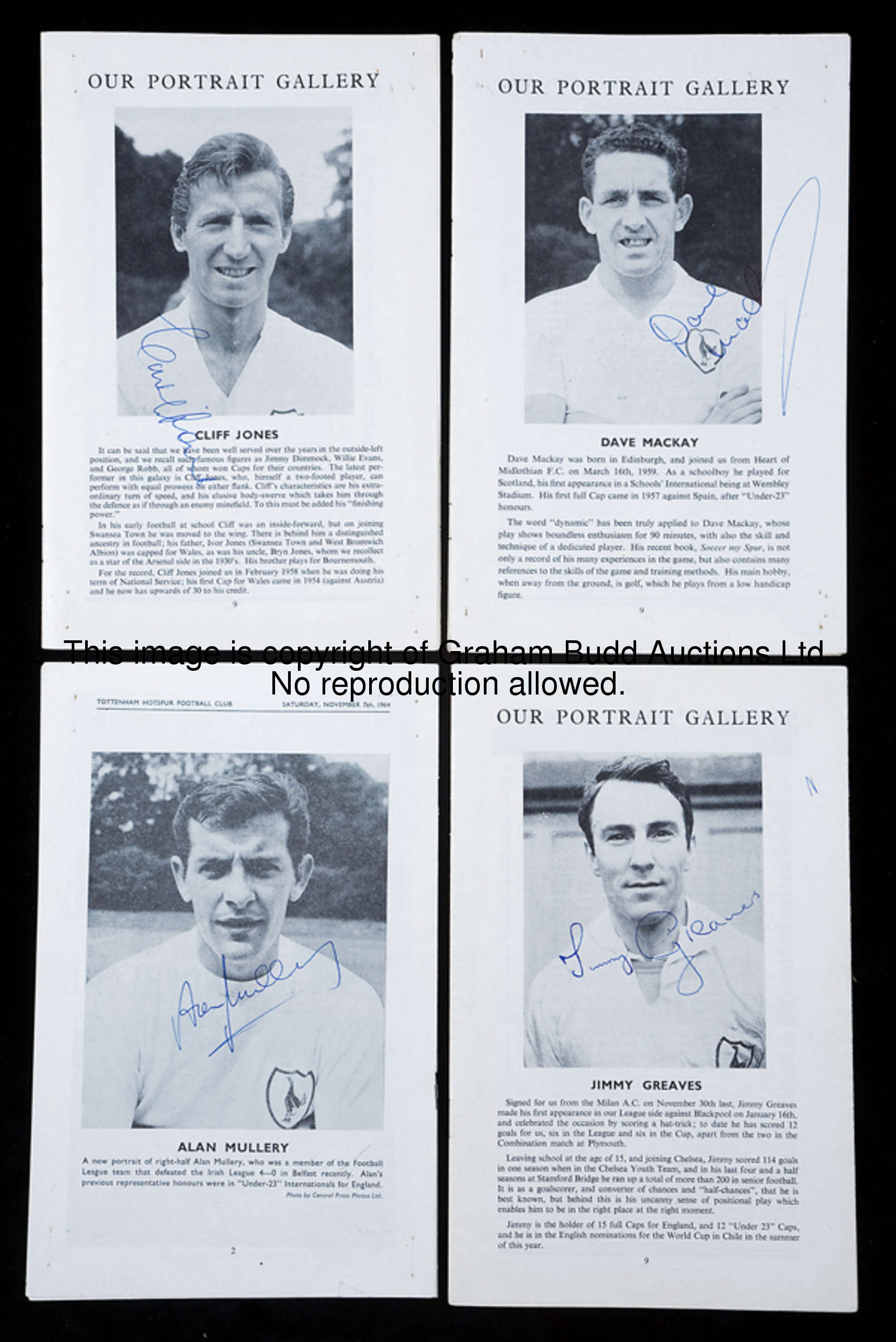 1960s Tottenham Hotspur autographs, over player portraits in match