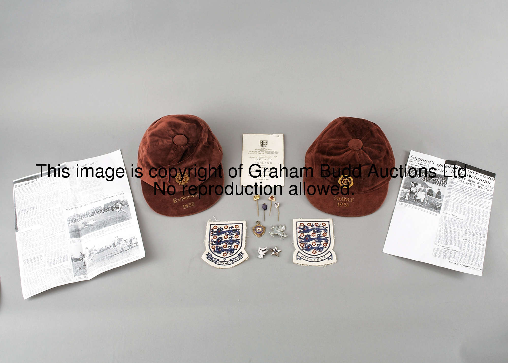 An England v Norway amateur international cap 1953, inscribed on peak E. V NORWAY 1953