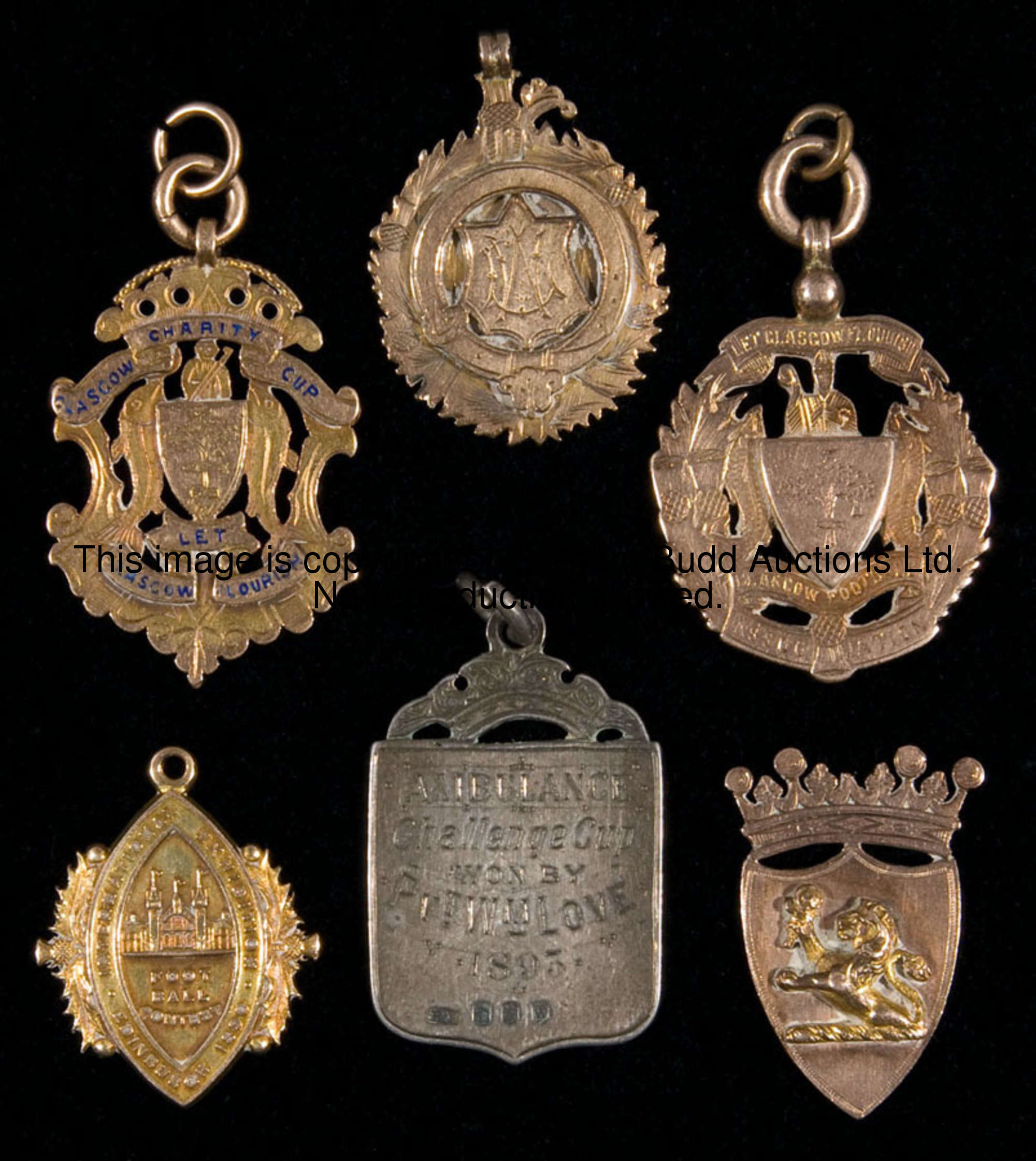 A group of six medals won by William Love of Third Lanark Rifle Volunteers, comprising a 9ct. gold G...