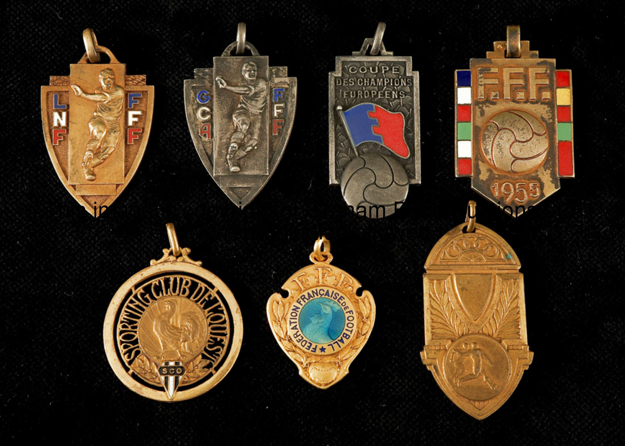 A group of three medals presented to Raymond Kopa, an official gold & enamel F.F.F. Medaille d'Or in...