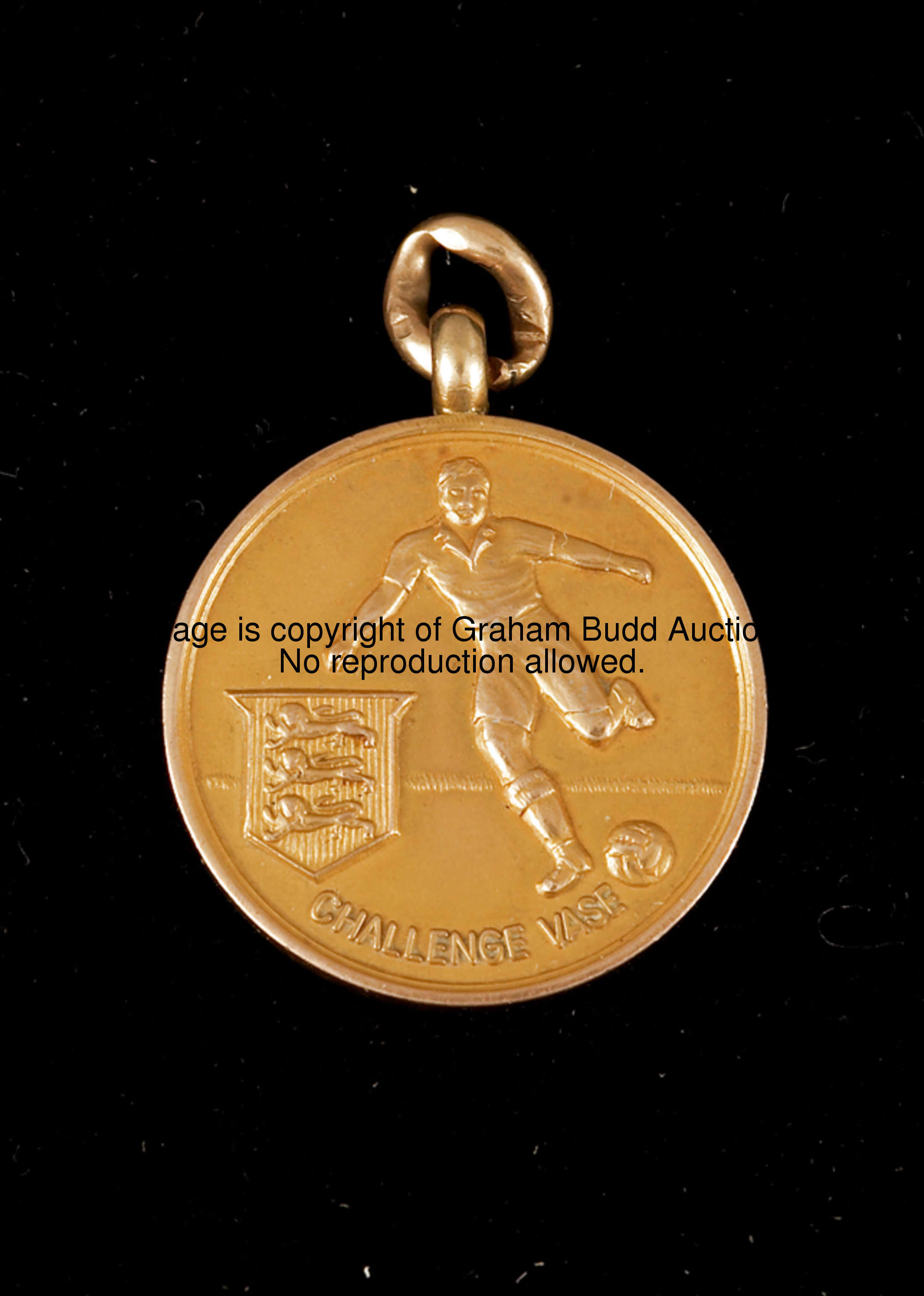 A 9ct. gold F.A. Challenge Vase runners-up medal, inscribed THE FOOTBALL ASSOCIATION, RUNNERS-UP, A....