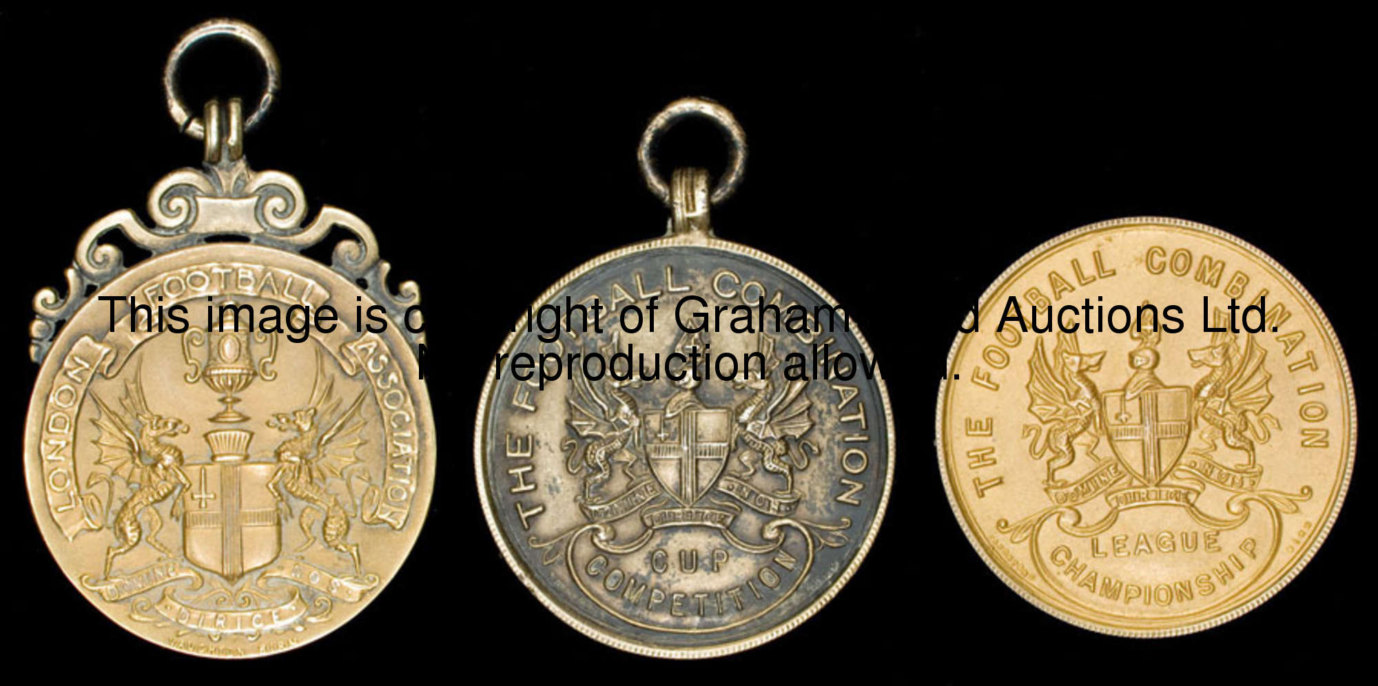 Two Football Combination medals, a silver-gilt League Championship winner's medal season 1956-57 and...