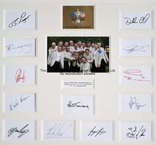 A 2002 Ryder Cup autographed display, fully-signed by the European team and captain together with a ...