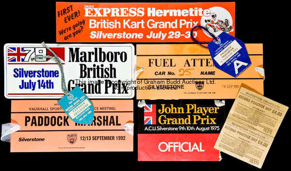 A large collection of Silverstone-related ephemera 1964 onwards, including track passes, day badges,...