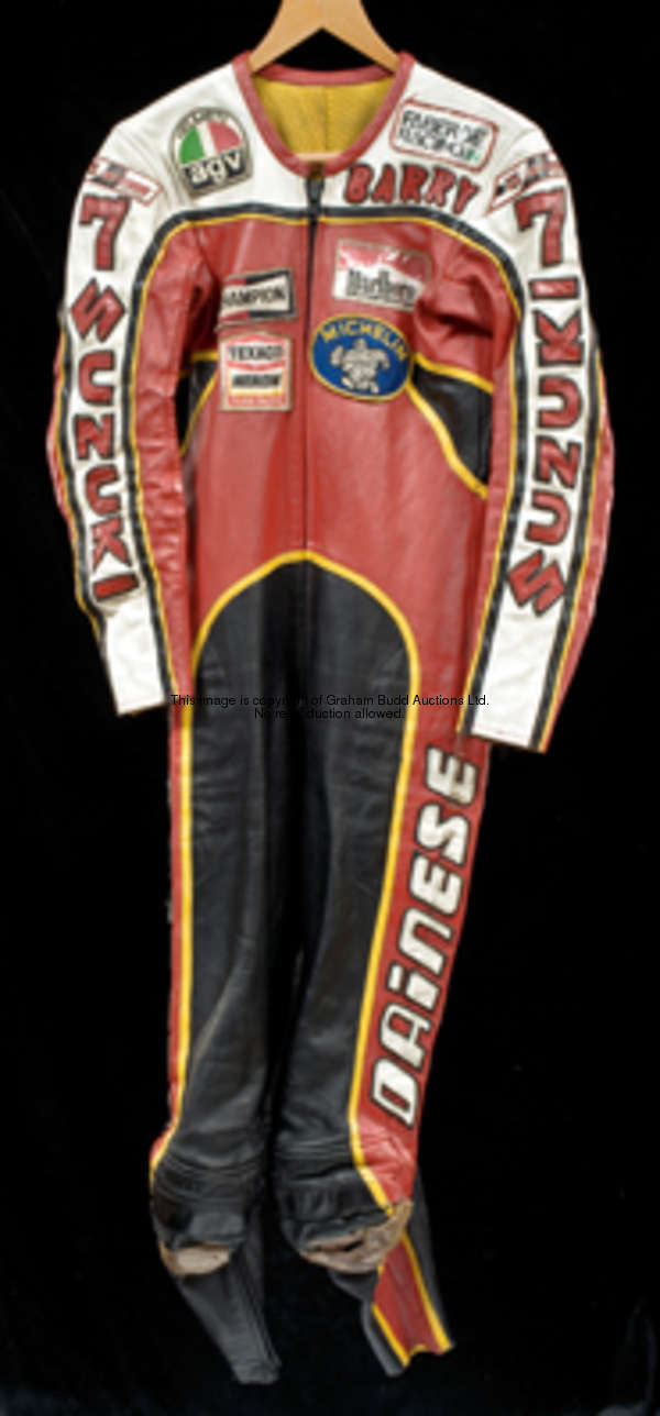 A used set of Barry Sheene Team Suzuki leathers from his 1977 World Championship-winning season, bea...