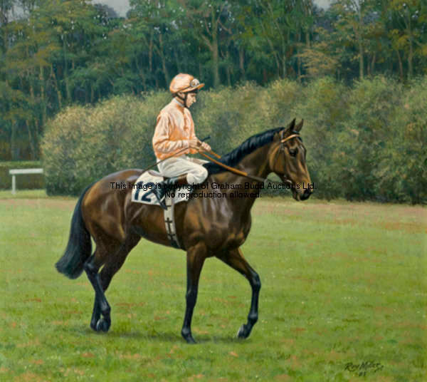 Roy Miller (contemporary) SLIP ANCHOR - STEVE CAUTHEN, 1985 EPSOM DERBY WINNERS signed & dated 1985,...