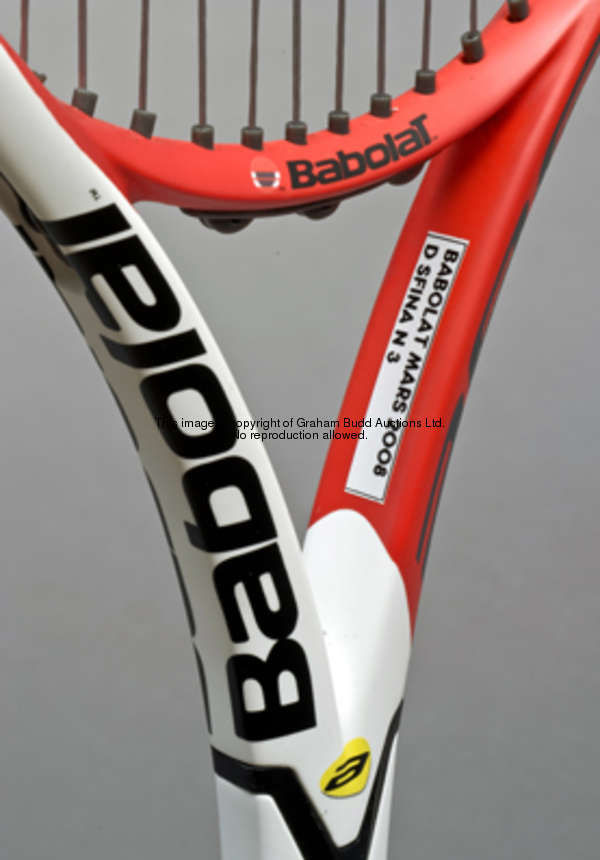 A racket used by Dinara Safina at the 2008 Wimbledon tennis championships, a Babolat Aero Storm with...