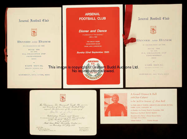 Arsenal celebration dinner menus and invitations, menus: for the F.A. Cup finals of 1950 and 1952 bo...