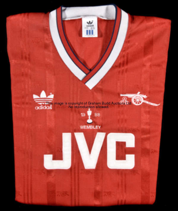 Martin Hayes: a match-worn red & white Arsenal No.12 1988 Football League Cup final jersey, short-sl...