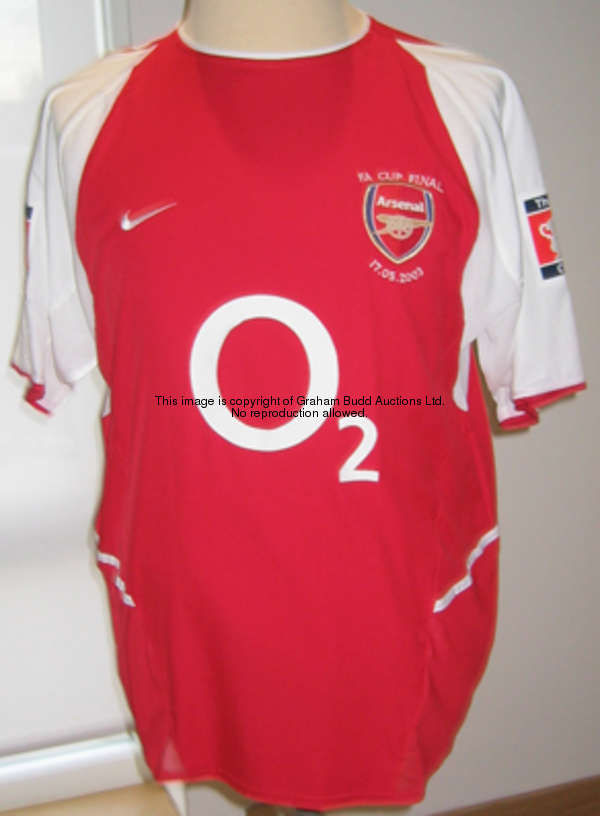 Robert Pires: a red & white Arsenal No.7 2003 F.A. Cup final jersey, short-sleeved unused spare, ins...