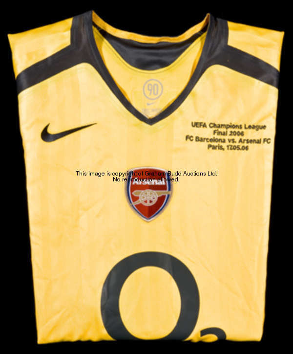 Ashley Cole's match-worn yellow Arsenal No.3 jersey from the UEFA Champions League final v Barcelona...