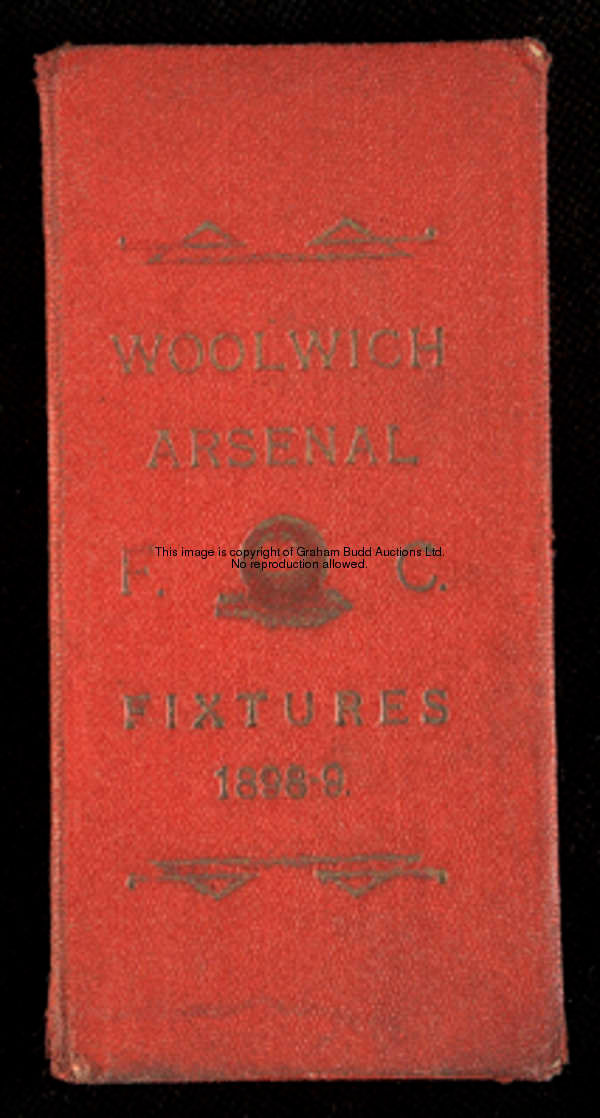 A Woolwich Arsenal fixture list season 1898-99, with red cloth covered boards titled in gilt