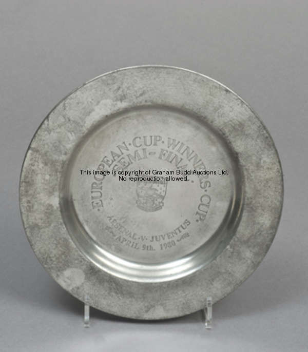 A pewter dish commissioned by the Directors of Arsenal FC to commemorate the 1980 European Cup Winne...