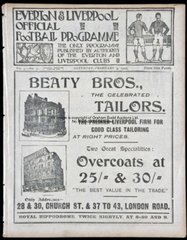 Liverpool v Woolwich Arsenal programme 9th February 1907, a combined-issue also covering Everton res...