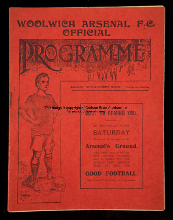 Woolwich Arsenal v Birmingham programme from the first season at Highbury 1913-14, played 22nd Novem...