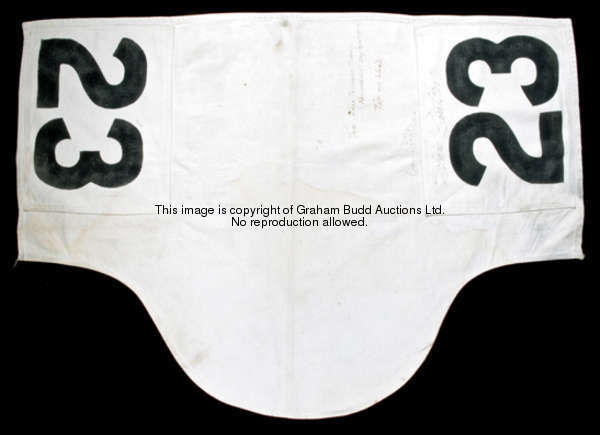 The No.23 number cloth carried by Tap on Wood when winning the 2,000 Guineas in 1979 signed by Steve...