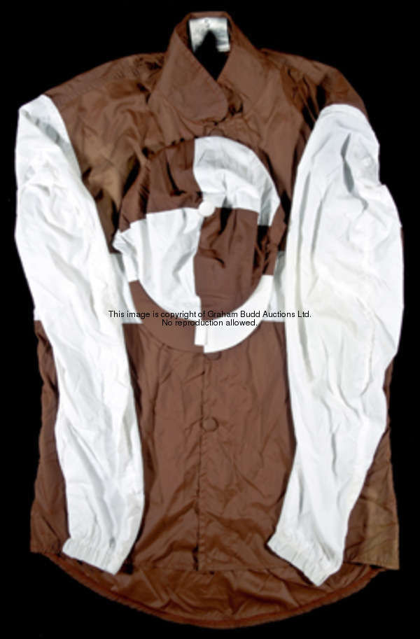 Michael Jackson Bloodstock Ltd racing memorabilia, i) two sets of brown and white jockey silks (one ...