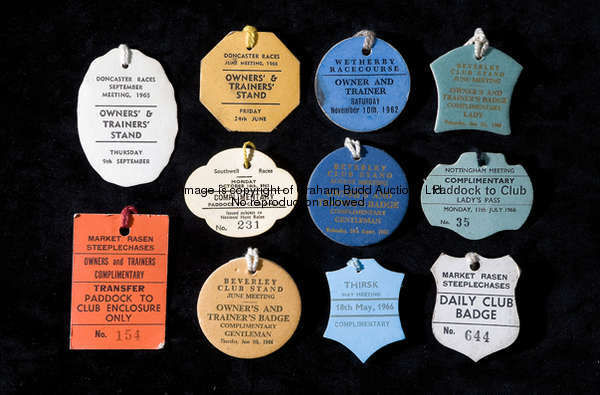 A collection of 95 cardboard daily admittance badges dating between 1959 and 1966, many examples ins...