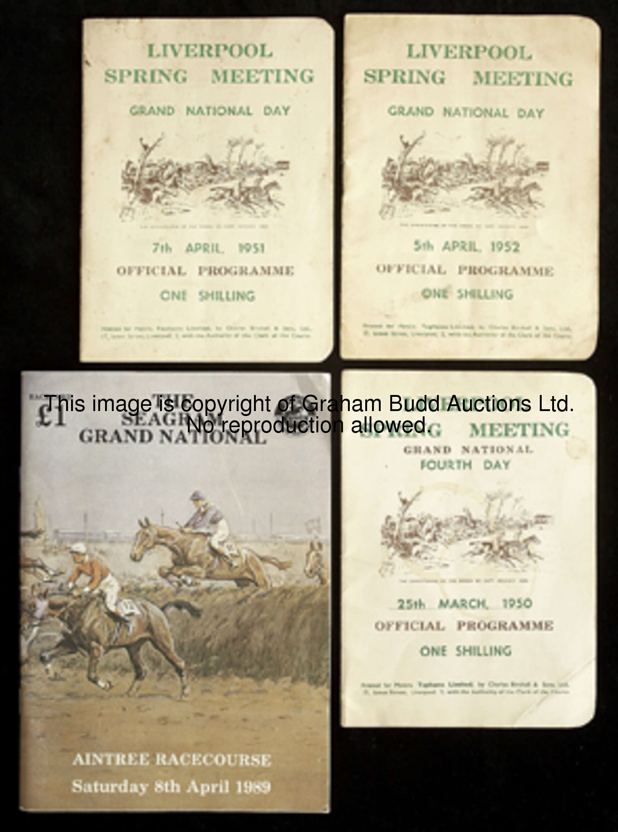 Four Grand National racecards, for 1950, 1951, 1952 & 1989