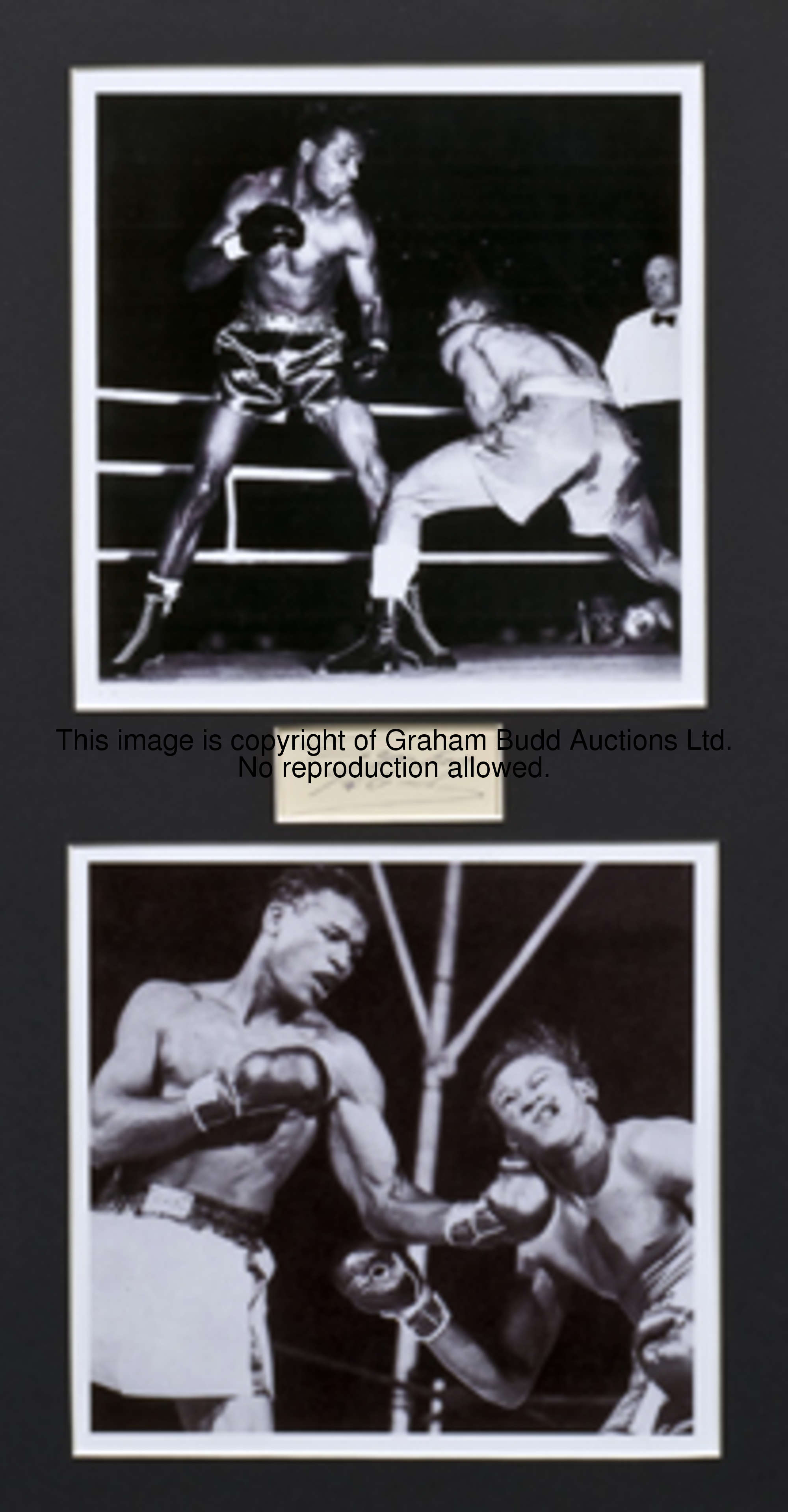 A group of three signed middleweight boxing framed presentations, each mounted with a pair of scanne...