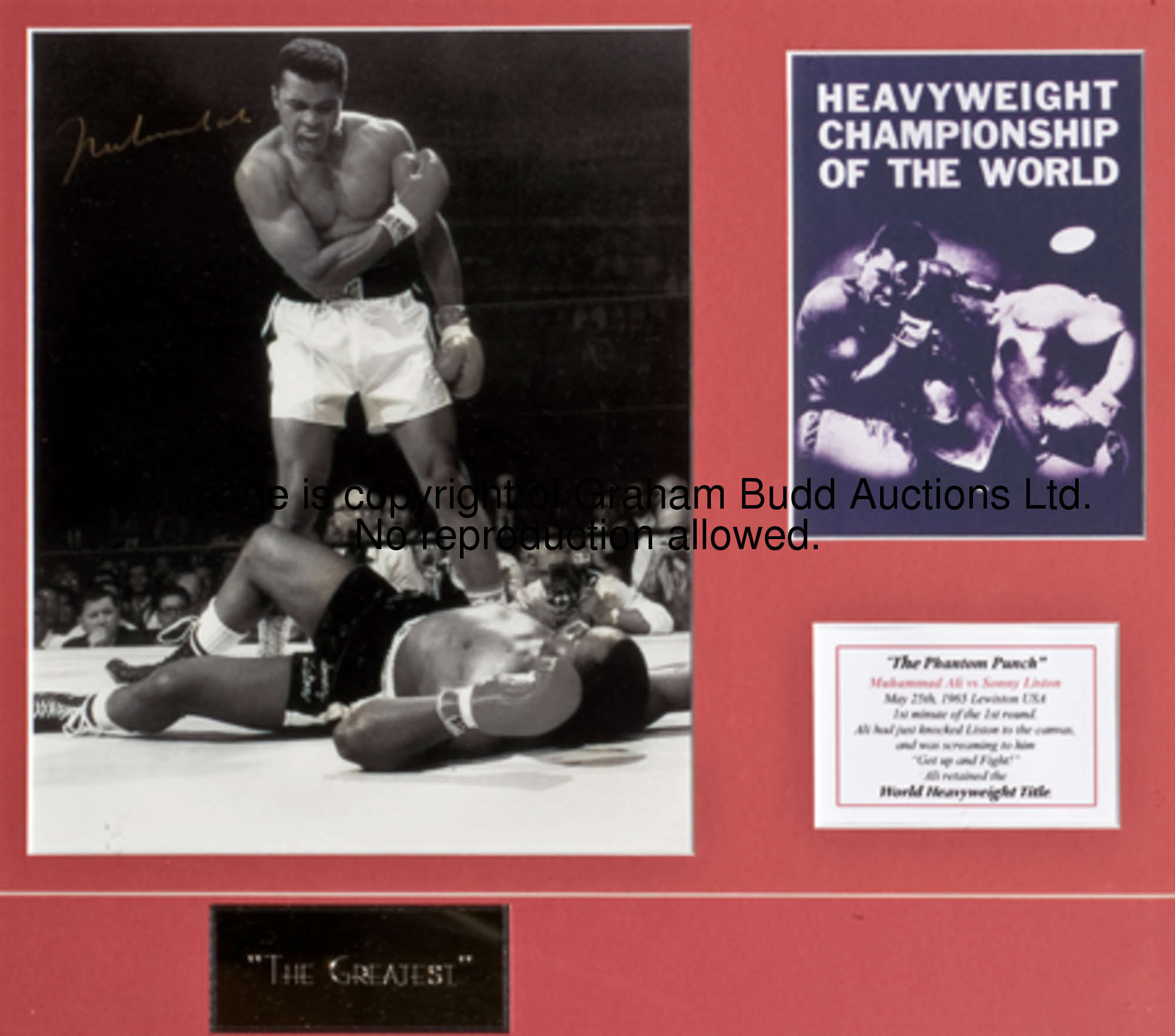 A signed Muhammad Ali framed photographic display titled 'The Phantom Punch,' with & b&w photograph ...