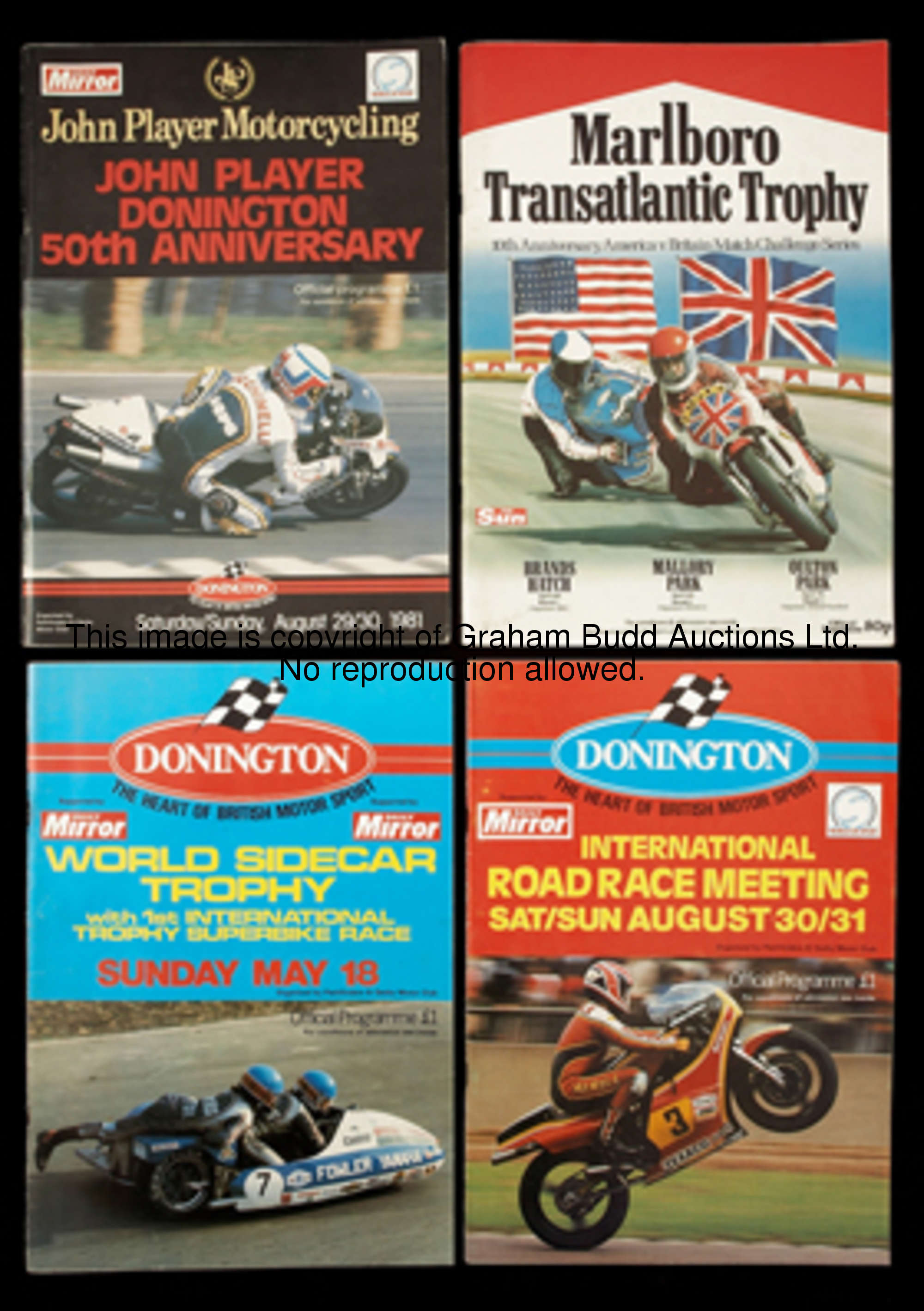 A collection of twelve signed motor sports programmes, comprising: a 1979 Donington Nations Cup prog...