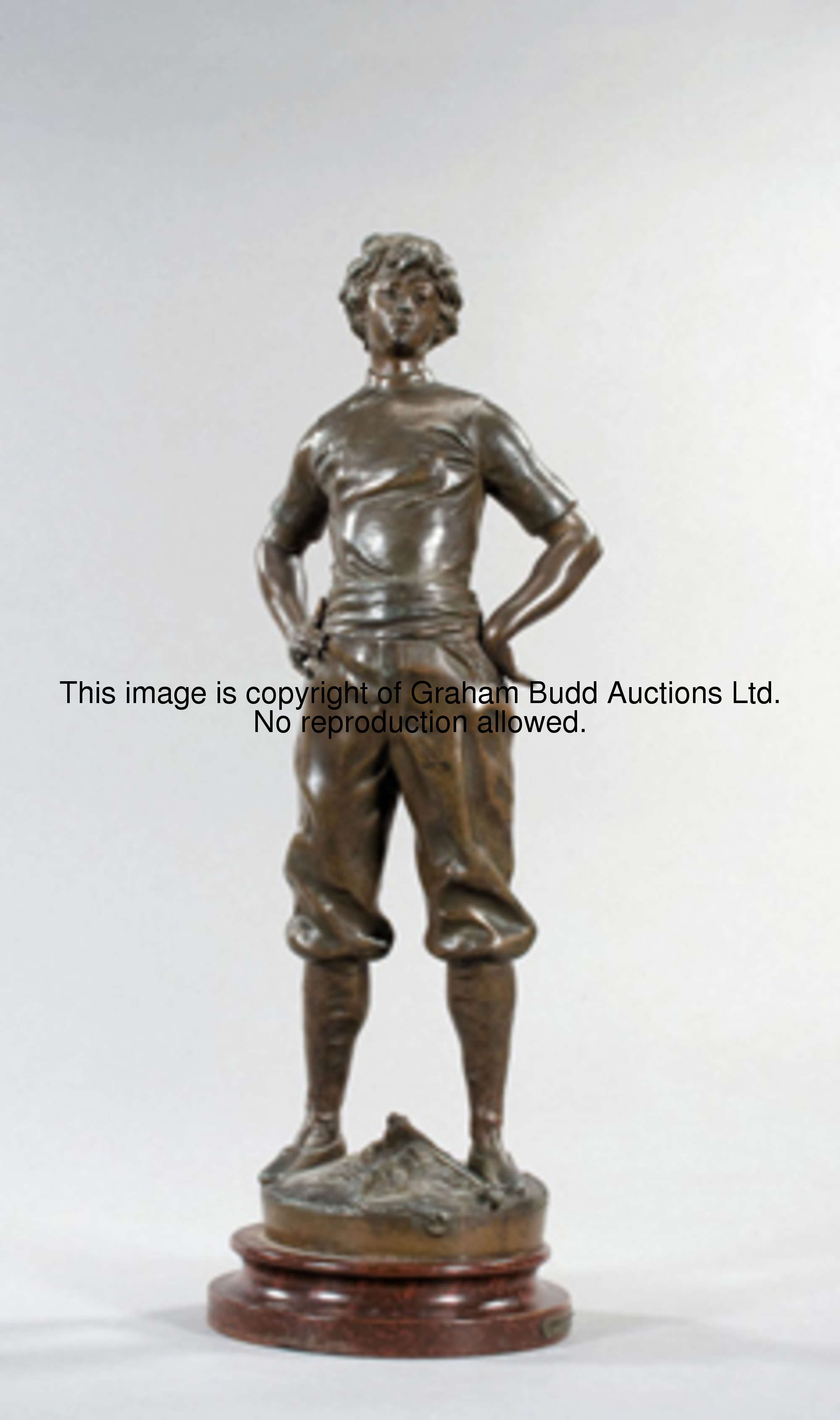 Louis Moreau (1885-1919) CHAMPION DE GYMNASTIQUE signed, spelter figure, set on a circular wooden pl...