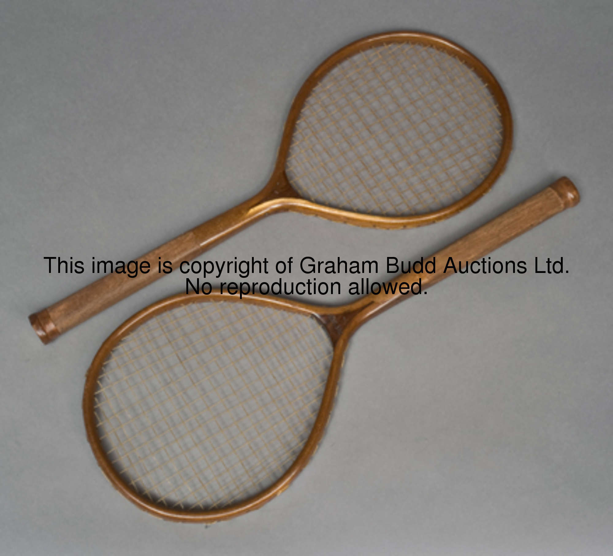 A rare pair of 'The Whiff' gut strung table tennis racquets circa 1890s, kid leather butt caps