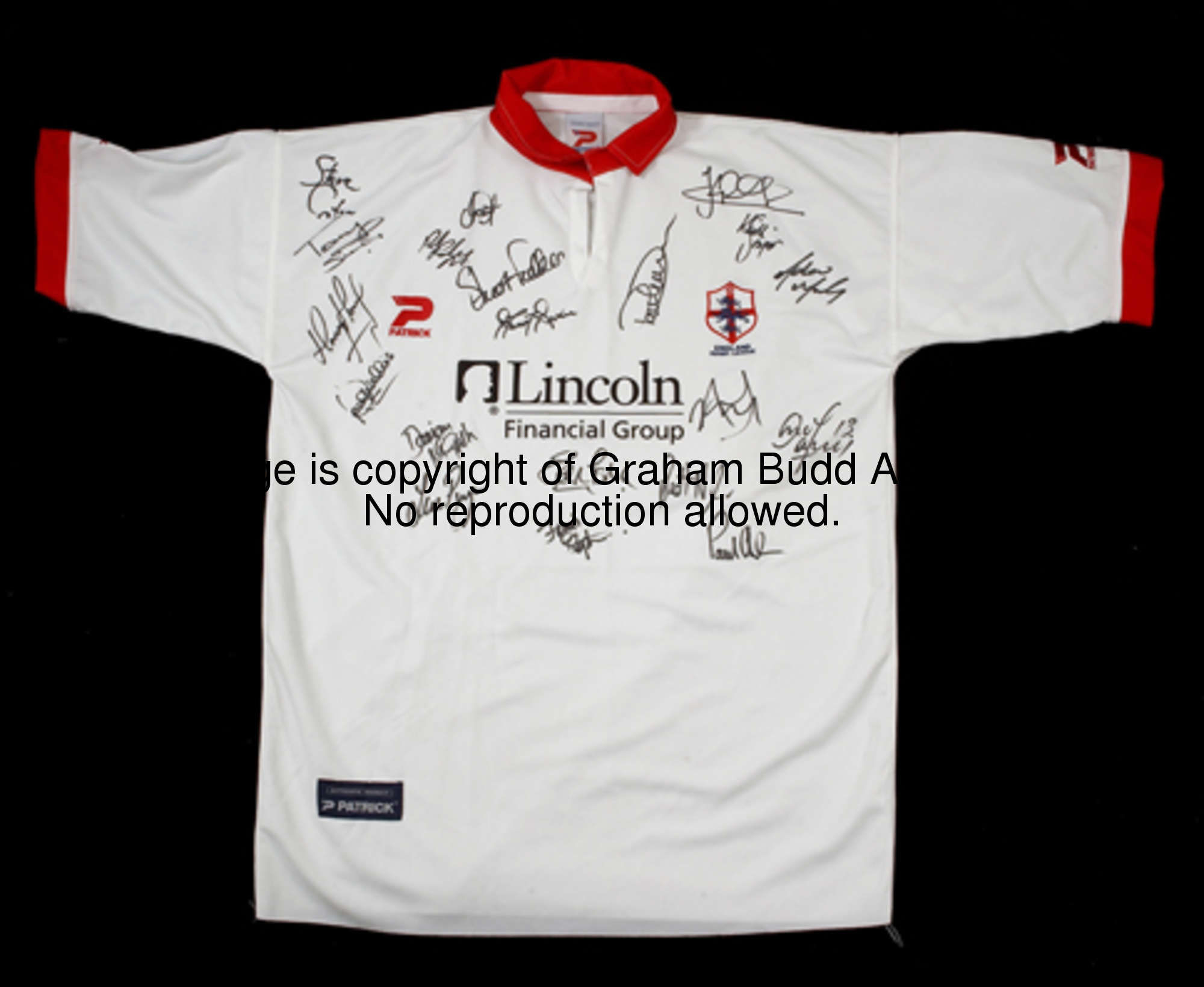 Squad-signed England and Australia Rugby League training shirts the England shirt by Patrick, white ...