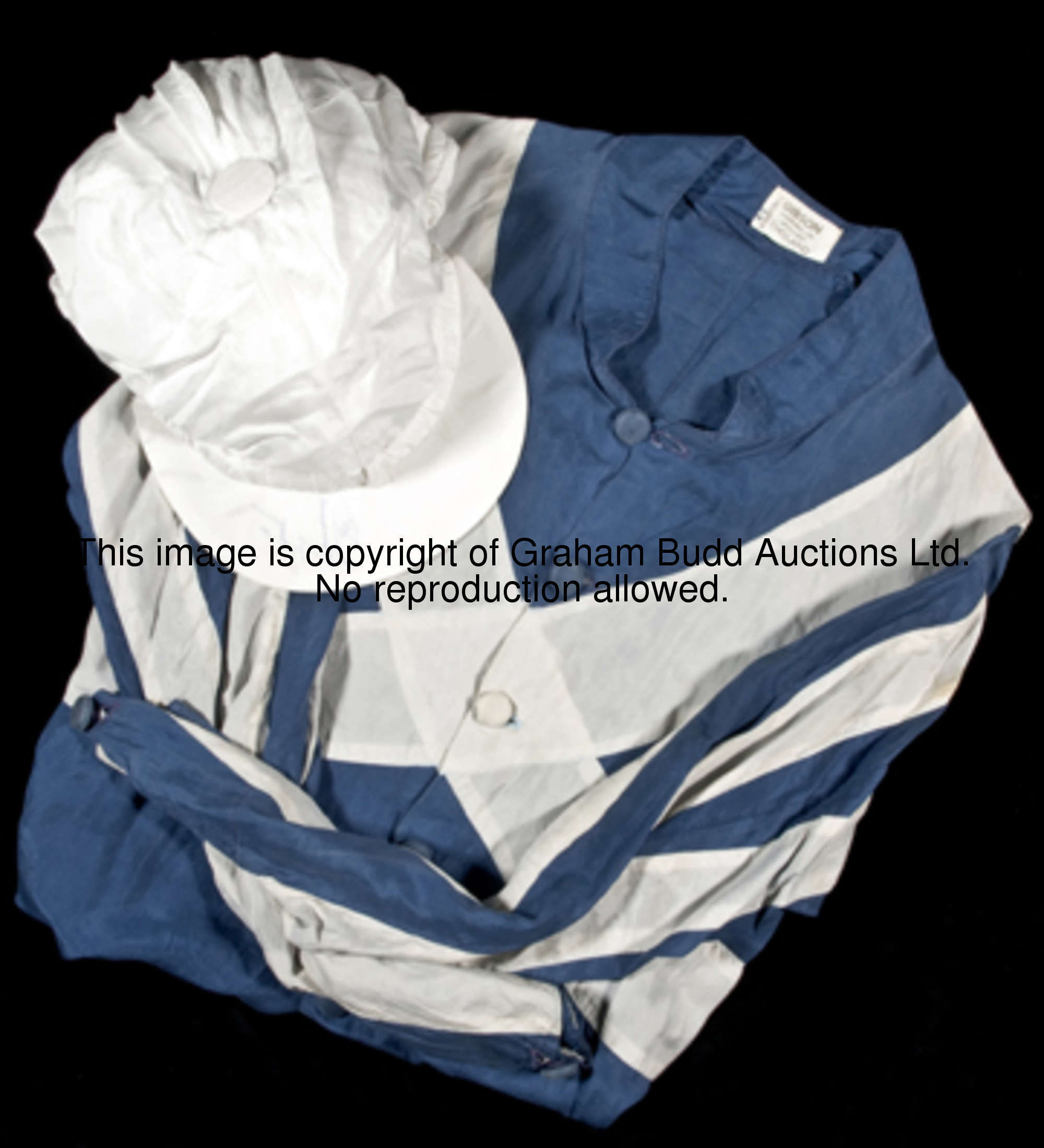 A set of Stavros Niarchos racing colours signed by Cash Asmussen in 1993, by Gibson (Saddlers) of Ne...