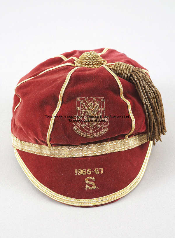 Gary Sprake's red Wales international cap season 1966-67, inscribed s., the inside label marked G. S...