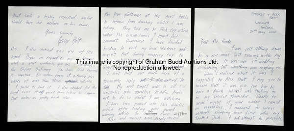 A signed three-page manuscript letter from George Best to Brian Reade columnist of The Mirror newspa...