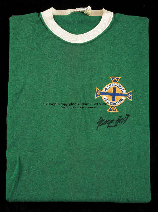 George Best: a signed green Northern Ireland No.11 international jersey, signed in black marker pen ...