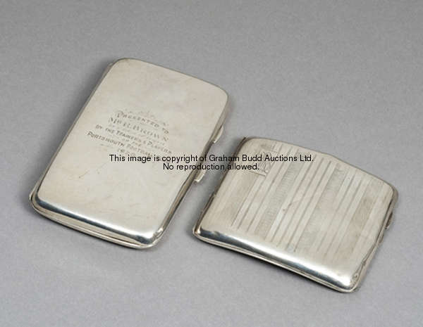 Portsmouth FC memorabilia, comprising: two silver cigarette cases relating to Bob Brown the Portsmou...
