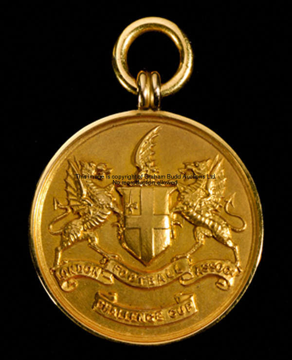 A 14ct. gold London F.A. Senior Cup winner's medal 1931, inscribed LONDON FOOTBALL ASSOCN,CHALLENGE ...