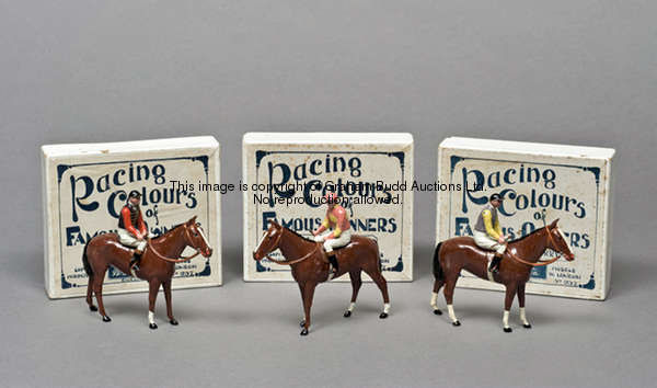 Three boxed Britain's models from the Racing Colours of Famous Owners series, die-cast models of rac...