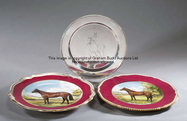 Two Spode bone china plates featuring Red Rum and Brigadier Gerard, both from limited editions of 20...