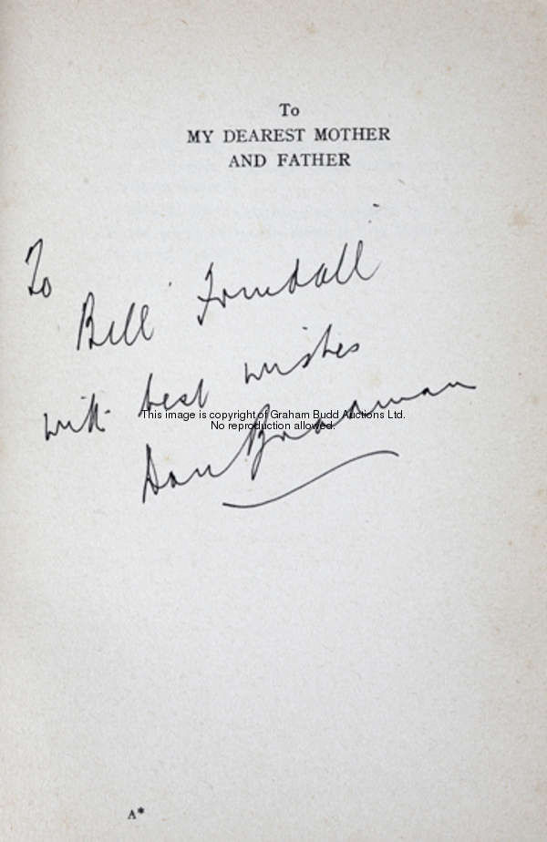 Four books signed by Sir Don Bradman and personally dedicated to Bill Frindall, i) The Story of My L...